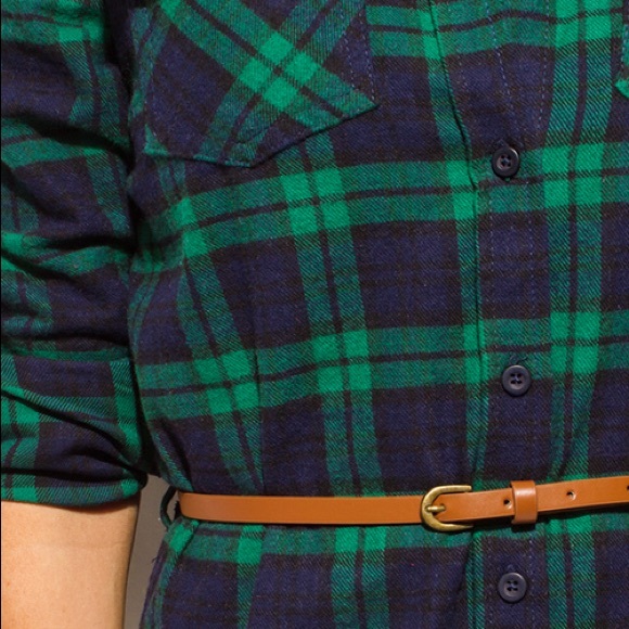 Green Plaid Tunic Dress with Belt - Picture 8 of 8